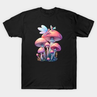 Whimsical Cottagecore Fairycore Mushrooms with Fairies T-Shirt